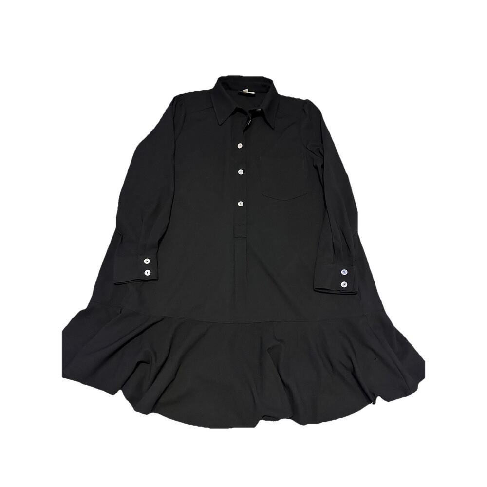 Tuckernuck Black Crepe Callahan Shirt Dress Small Preppy Swing Flirty - Picture 2 of 10